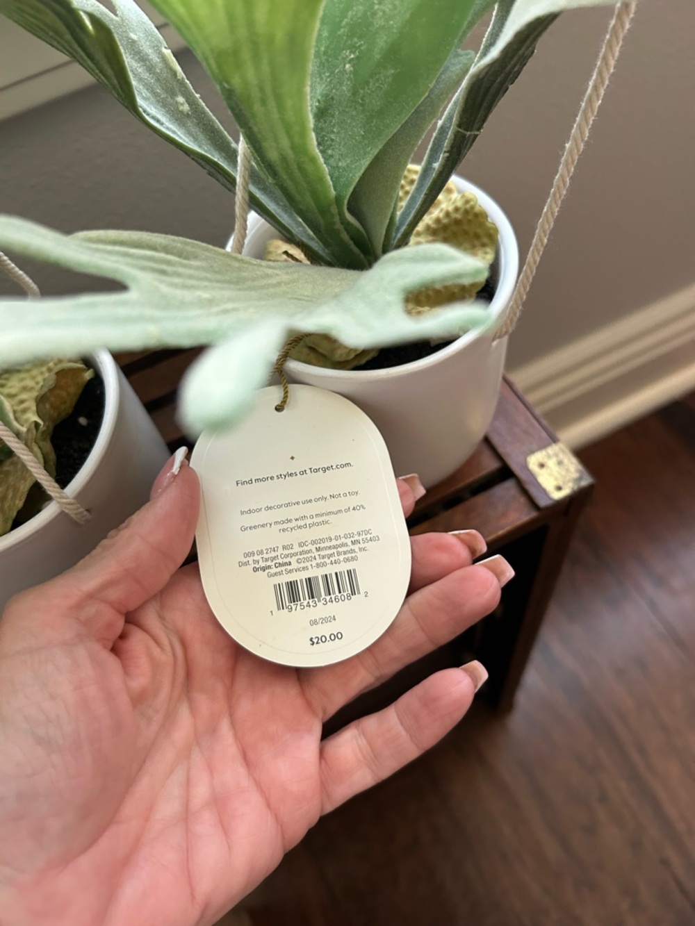 NWT Threshold Green Faux Staghorn Ferns in White Hanging Pots - Set of 2 - Picture 4 of 4